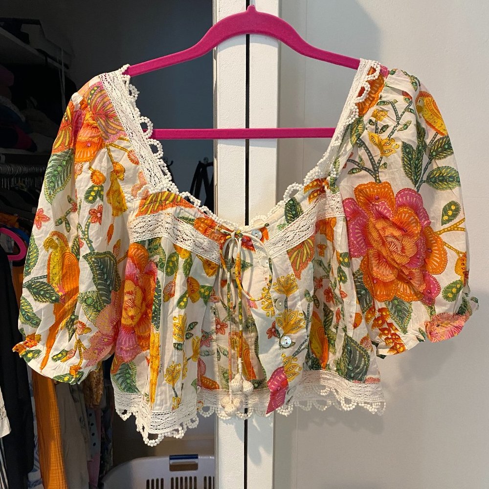 Farm Rio Off-White Macaw Bloom Blouse